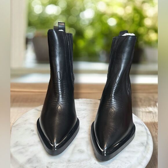 NWT! The KOOPLES $575 Topstiched Leather Wedge Ankle Boots Silver Detail EU 39 - Picture 9 of 16